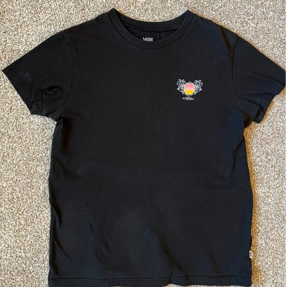 Vans Off The Wall Black Graphic Tee Retro Sunset Palm Tree Logo T Shirt